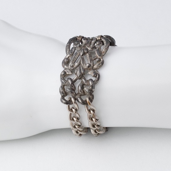 Vintage Silver Tone Panel Link Bracelet Ornate Openwork - Picture 2 of 5
